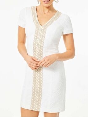 Lilly Pulitzer Arie Stretch Shift Dress Resort White Gold Lace Size 00